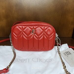 NWT! JIMMY CHOO ROYAL RED NAPPA LEATHER CAMERA BAG